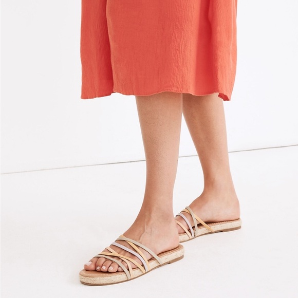 Madewell Kathryn Espadrille Slide Sandal Colorblock Snake Embossed Leather - Picture 2 of 4